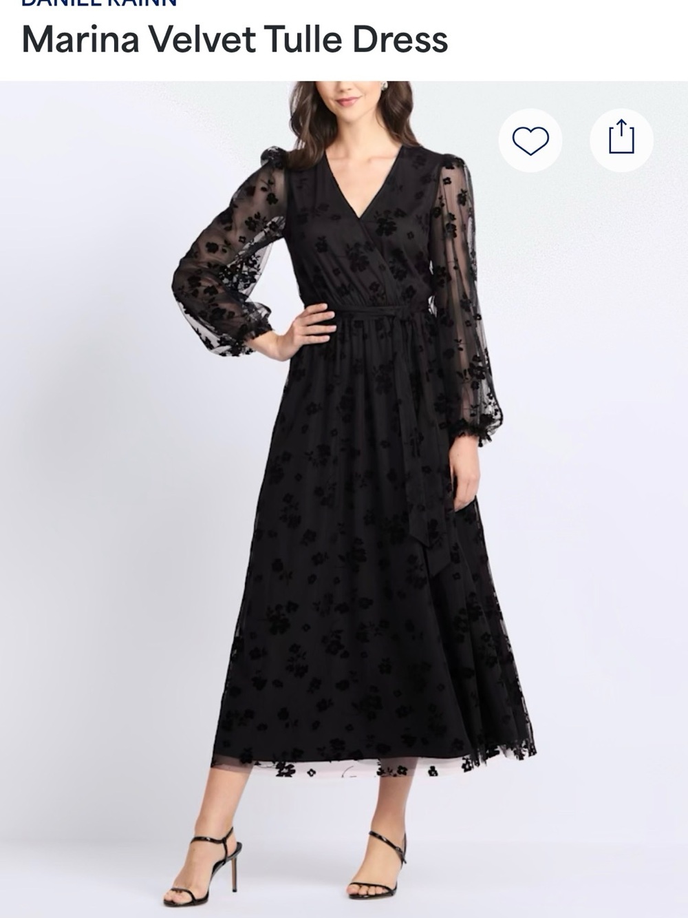 Daniel Rainn Marina Velvet Tulle Floral Midi Dress Black Size Small (Stitch Fix)